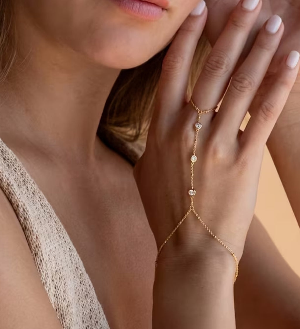 Zirconia Ring Finger Connector Bracelet