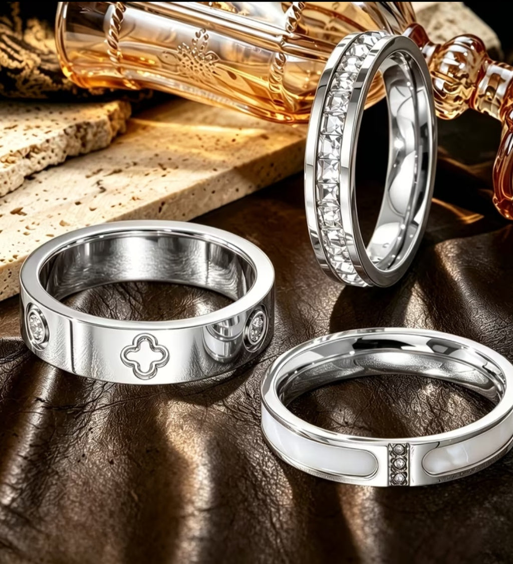 3 Piece Stack ring Set In-laid Zirconia