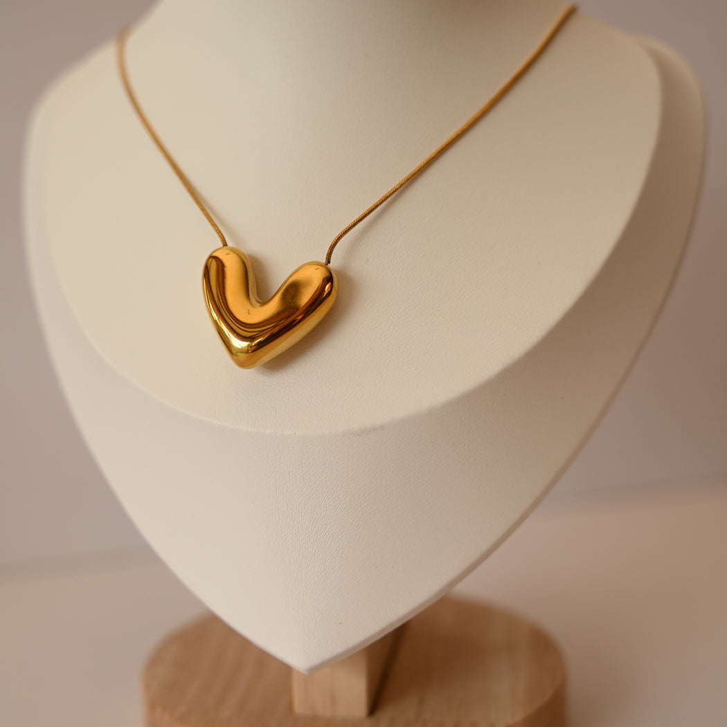 3 Dimensional Heart Pendant Necklace, 316L Stainless Steel - Necklace