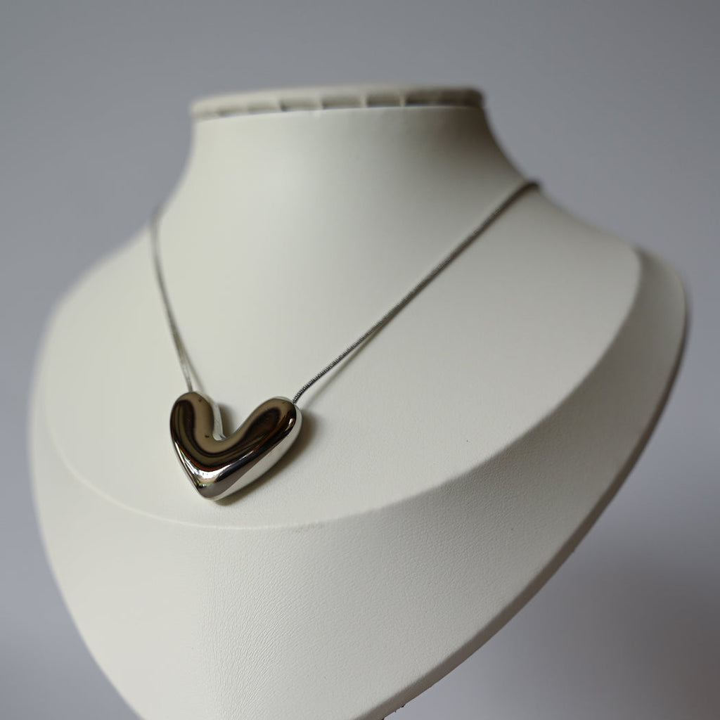 3 Dimensional Heart Pendant Necklace, 316L Stainless Steel - Necklace