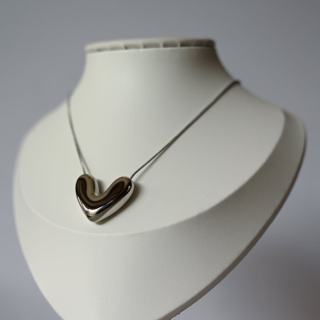 3 Dimensional Heart Pendant Necklace, 316L Stainless Steel - Necklace