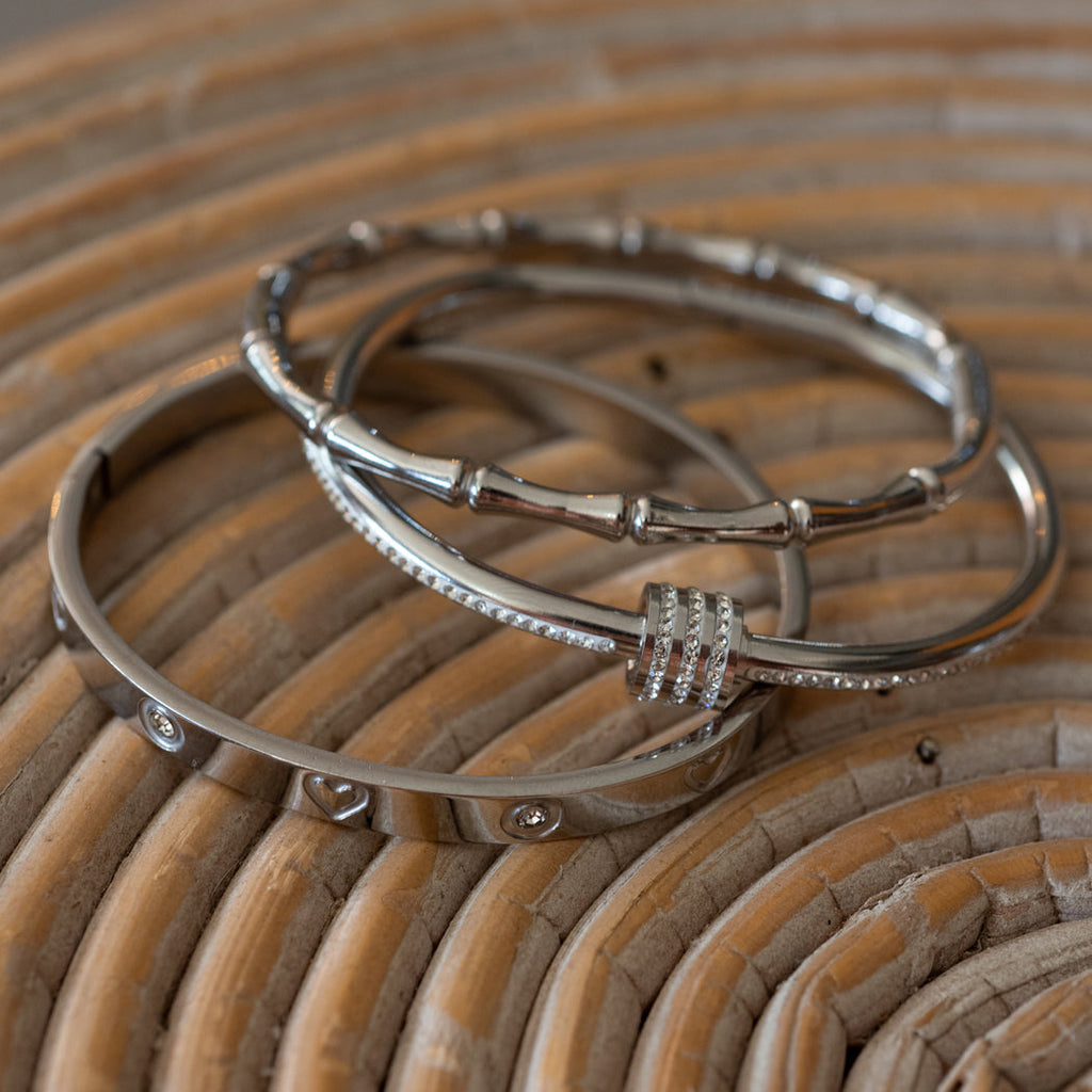 3 Piece Elegant Bangle Set with Accent Rhinestones - Bracelet