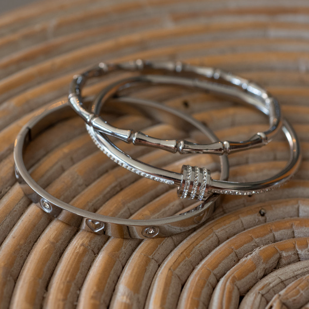 3 Piece Elegant Bangle Set with Accent Rhinestones - Bracelet