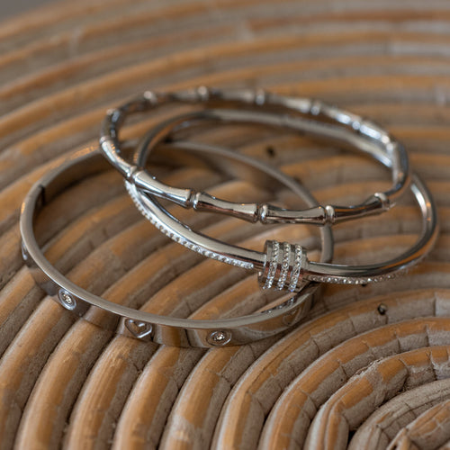3 Piece Elegant Bangle Set with Accent Rhinestones - Bracelet