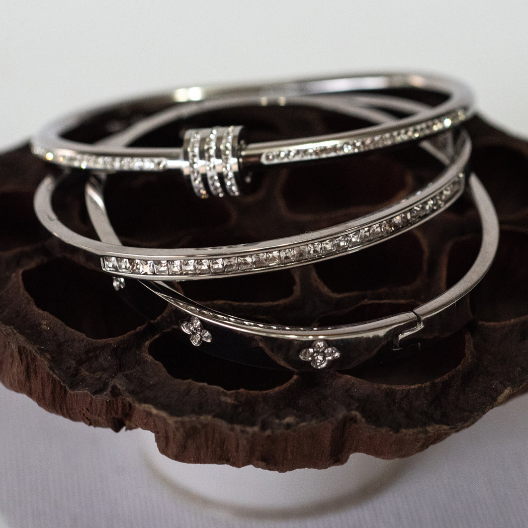 3 Piece Elegant Bangle Set with Accent Rhinestones - Bracelet