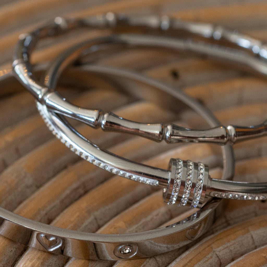 3 Piece Elegant Bangle Set with Accent Rhinestones - Bracelet