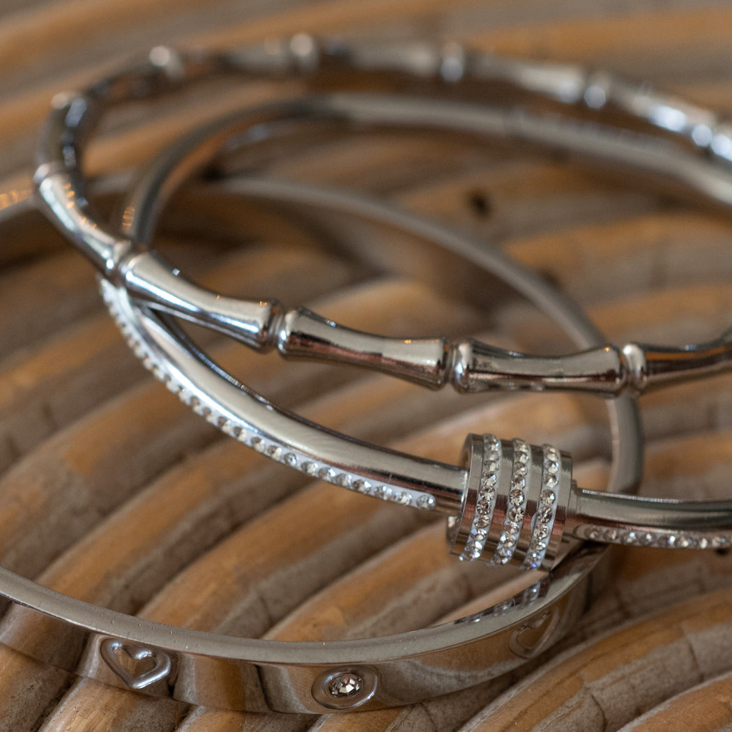 3 Piece Elegant Bangle Set with Accent Rhinestones - Bracelet