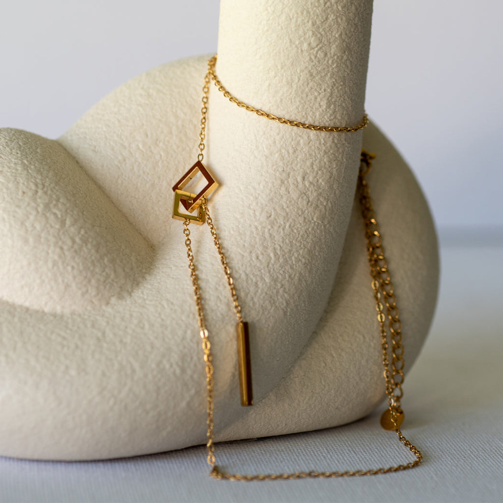 316 Stainless Steel Classic Tassel Square Pendant Necklace - Necklace