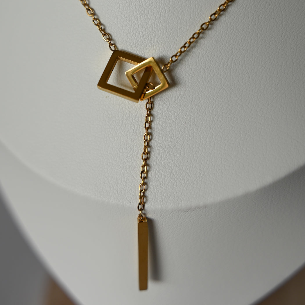 316 Stainless Steel Classic Tassel Square Pendant Necklace - Necklace