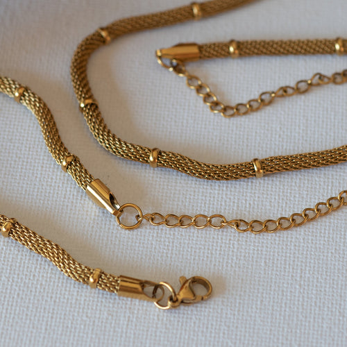 316 Stainless Steel Light Weight Mesh Collar Bone Necklace & Bracelet Set - Necklace Combo