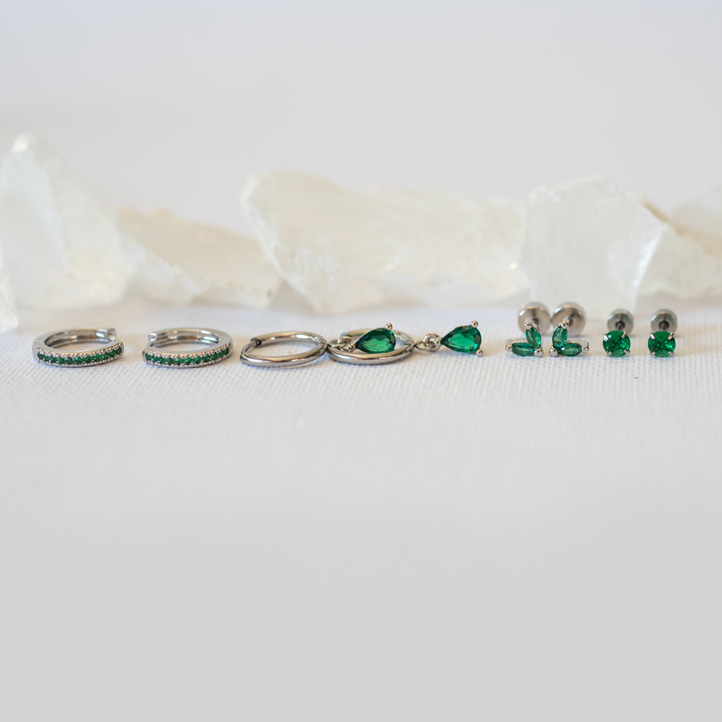 4 Piece Emerald Earring Set — 316L Stainless Steel - Earrings