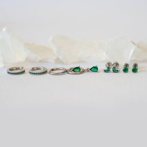 4 Piece Emerald Earring Set — 316L Stainless Steel - Earrings