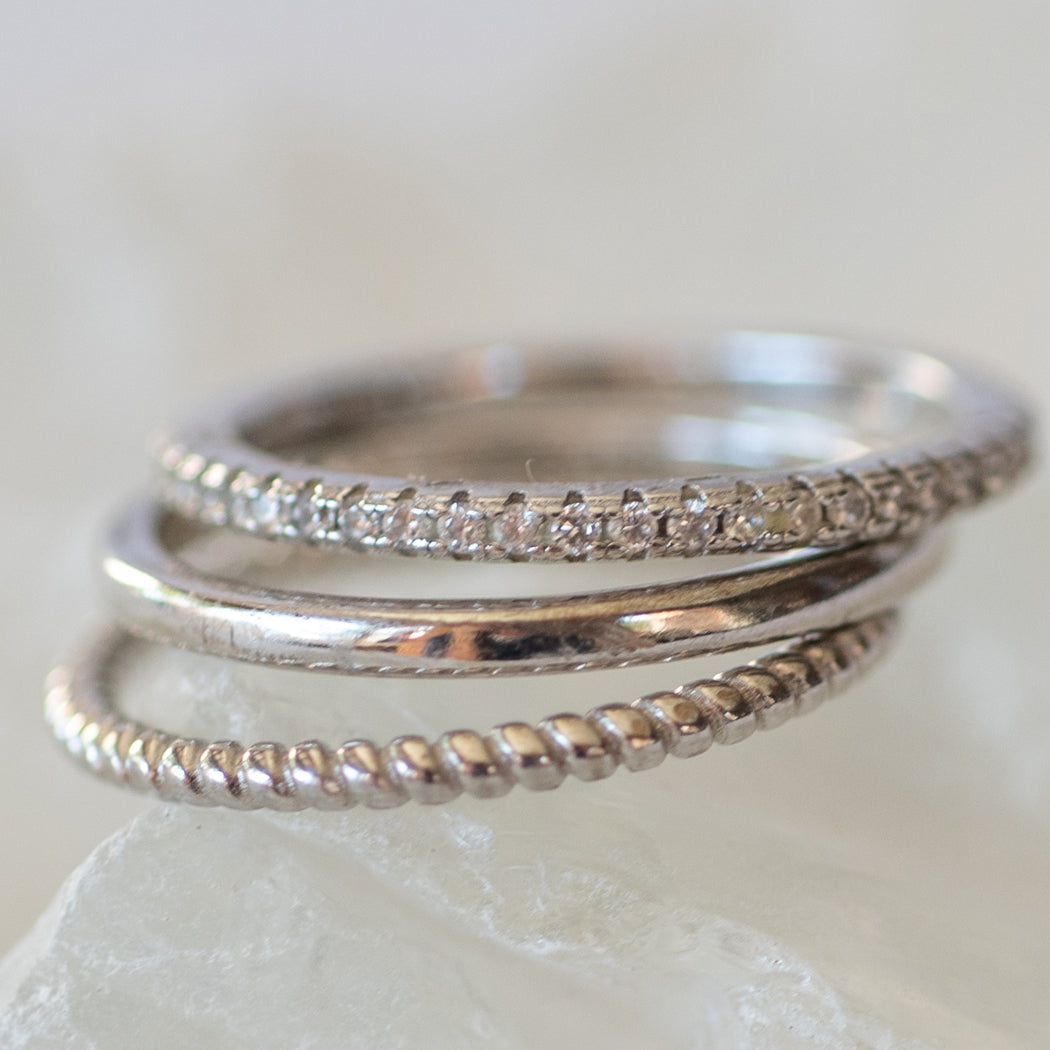 925 Sterling Silver 3 Piece Stack Ring Set - Rings
