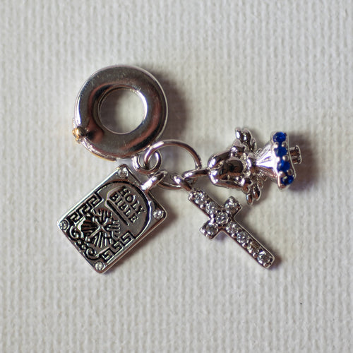 925 Sterling Silver Bible Cross & Angel Pendant Charm - Charm