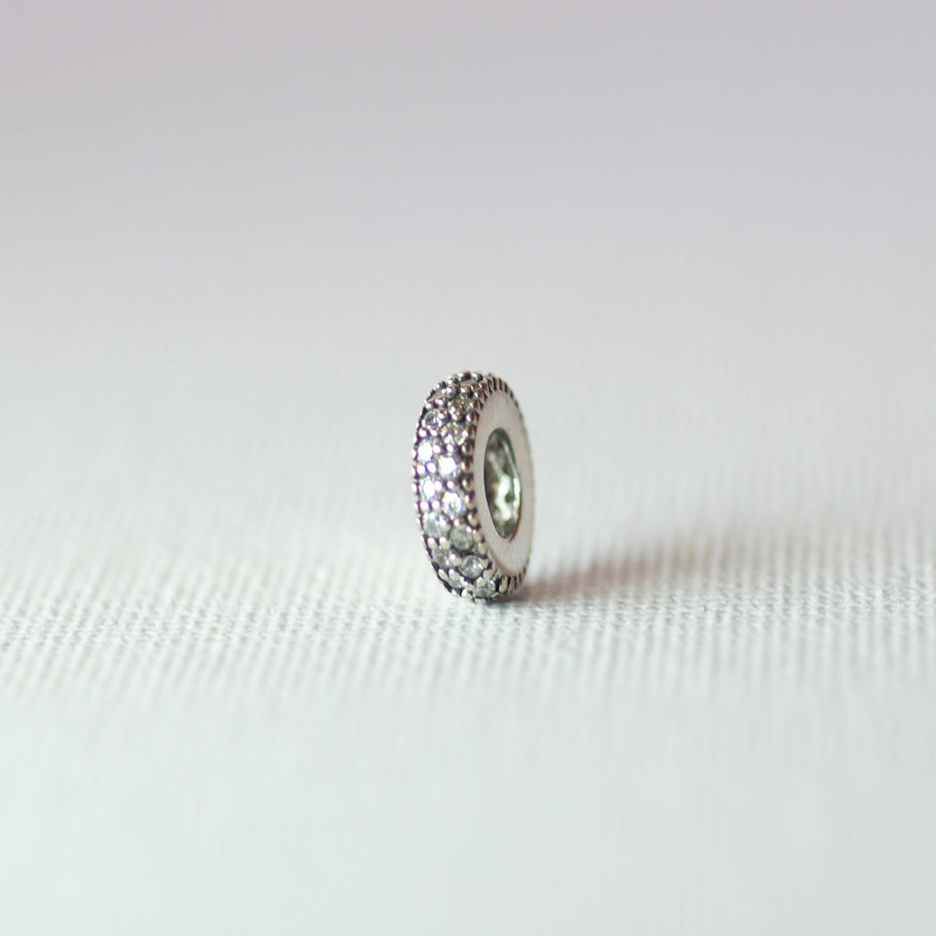 925 Sterling Silver Cubic Zirconia Bead Charm - Charm