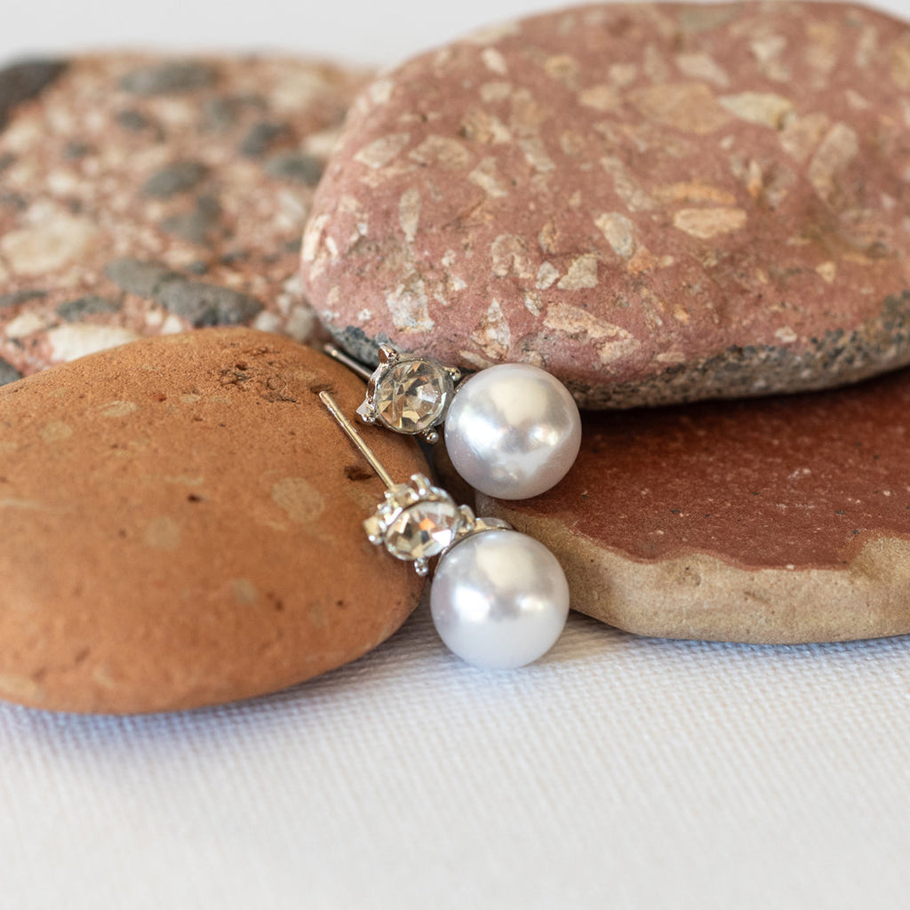 925 Sterling Silver Embellished Pearl Earrings - Earrings