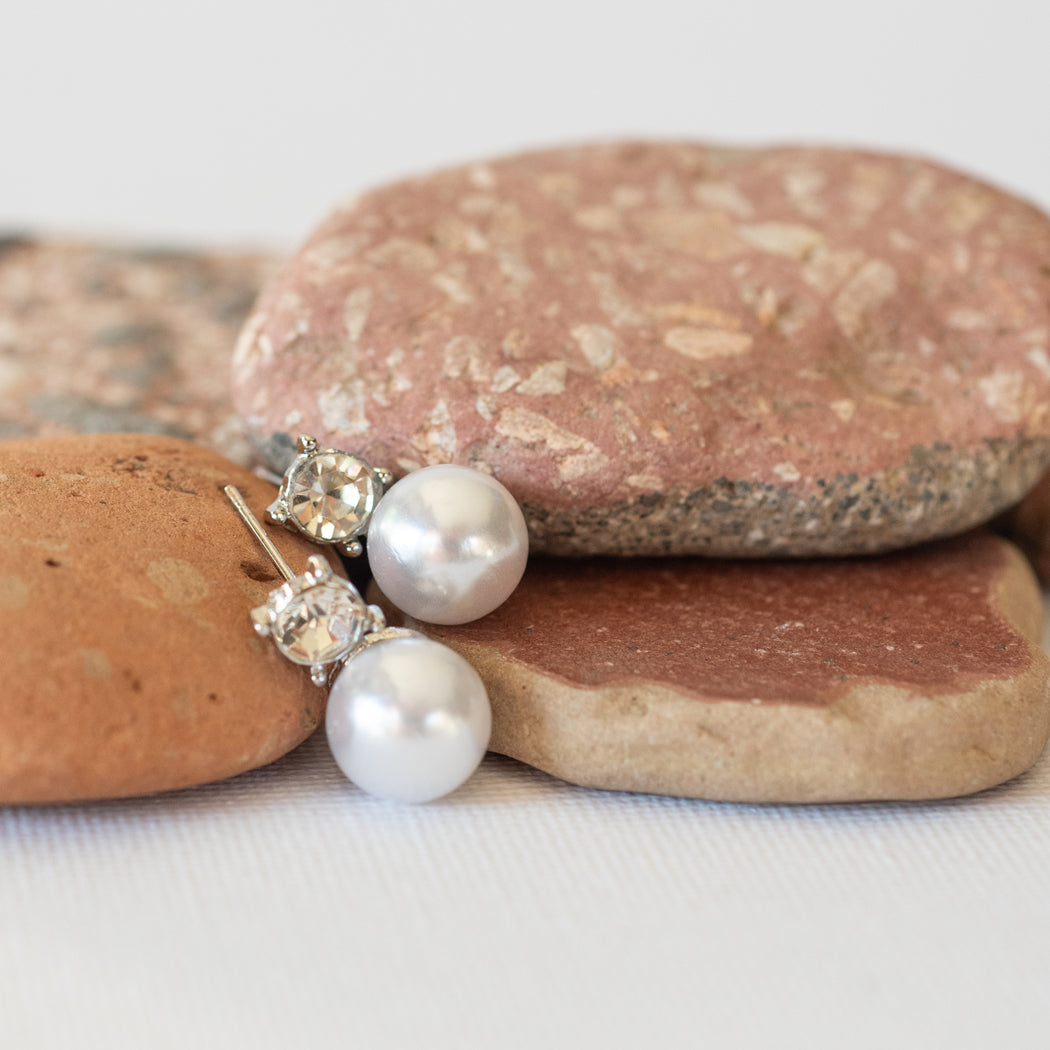 925 Sterling Silver Embellished Pearl Earrings - Earrings