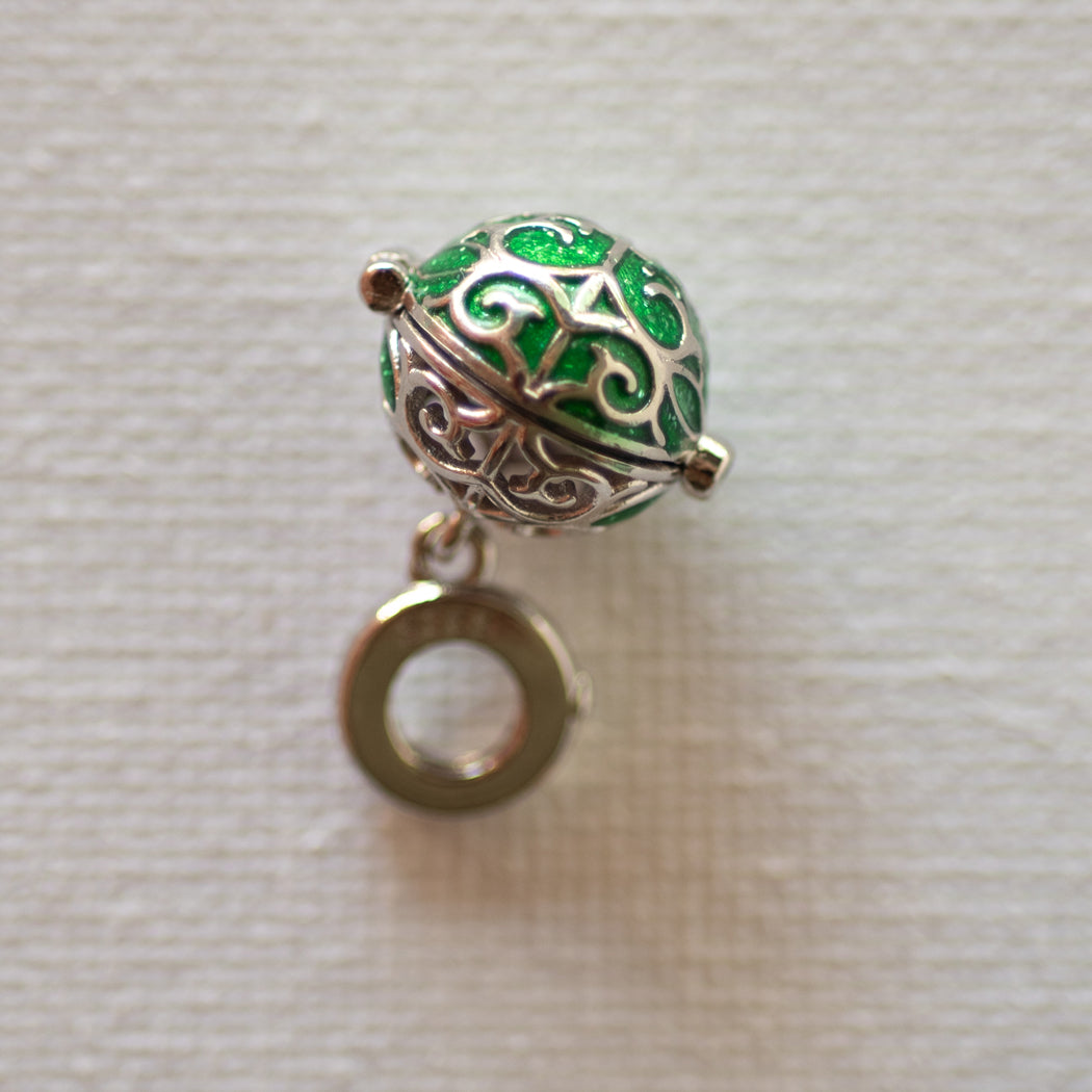 925 Sterling Silver Emerald Green Globe Charm - Charm