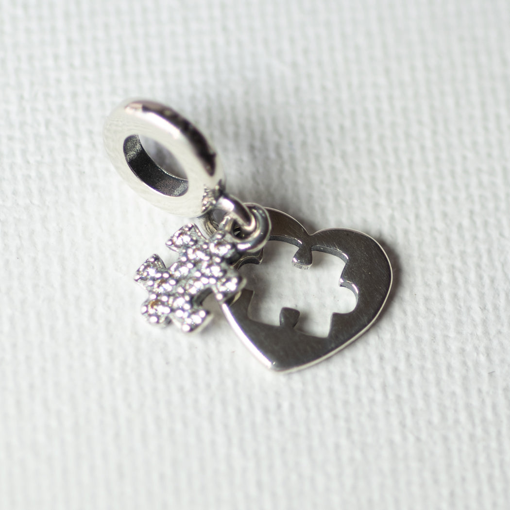 925 Sterling Silver Heart Shaped Puzzle Pendant - Charm