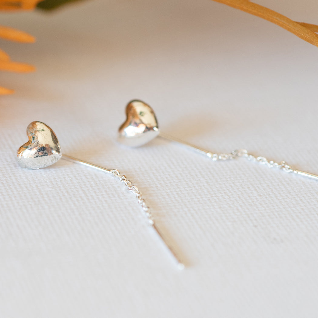 925 Sterling Silver Heart Tassel Earrings - Earrings
