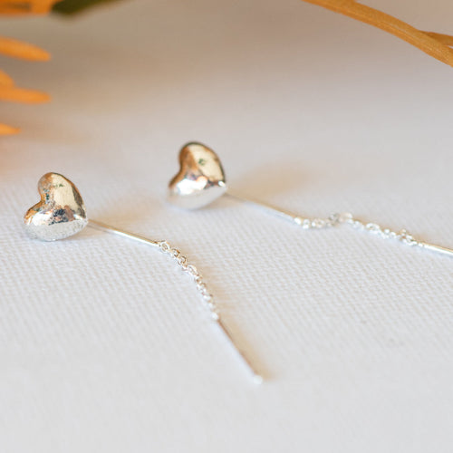 925 Sterling Silver Heart Tassel Earrings - Earrings