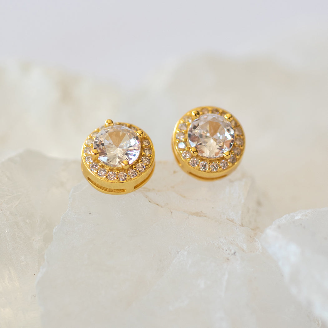925 Sterling Silver In-Laid Cubic Zirconia Stud Earrings - Earrings