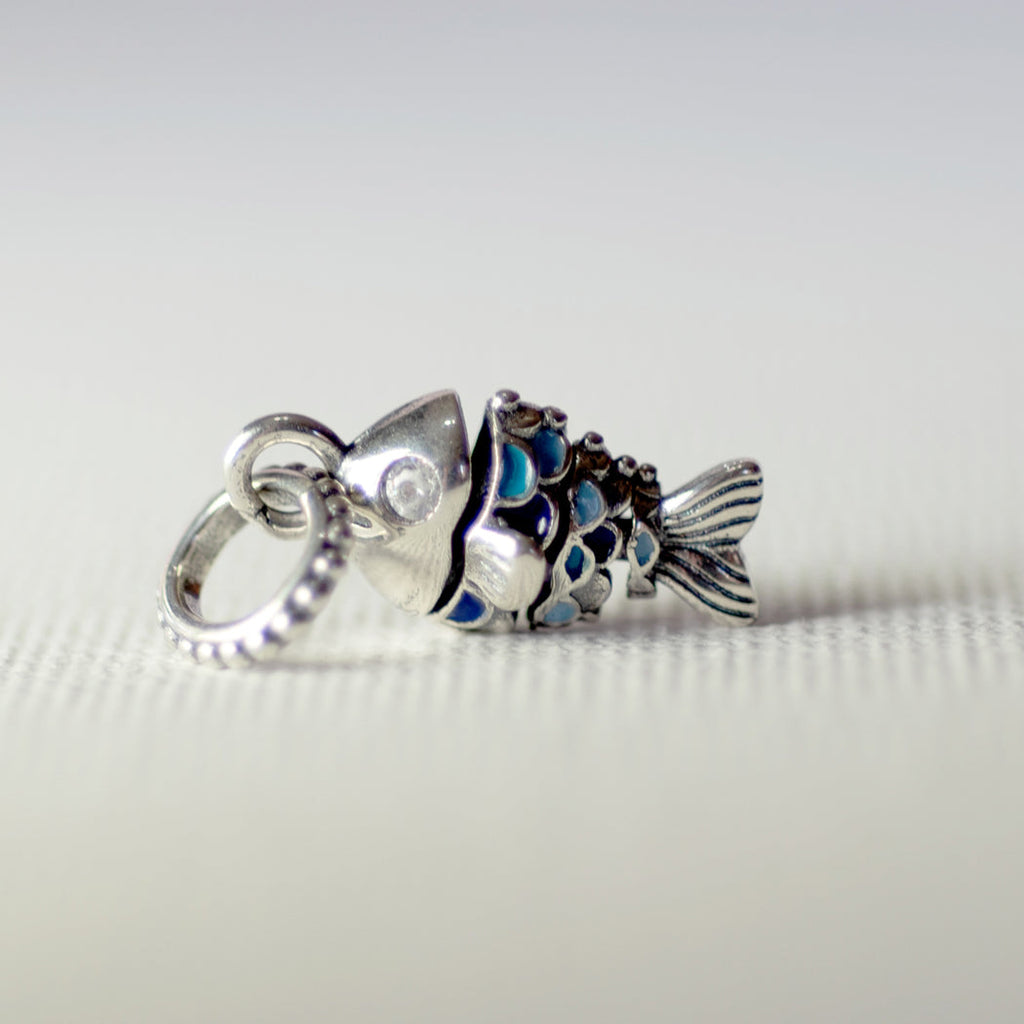 925 Sterling Silver Little Sparkle Fish Charm - Charm