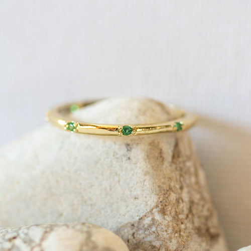 925 Sterling Silver Minimalist Emerald Band Ring - Rings