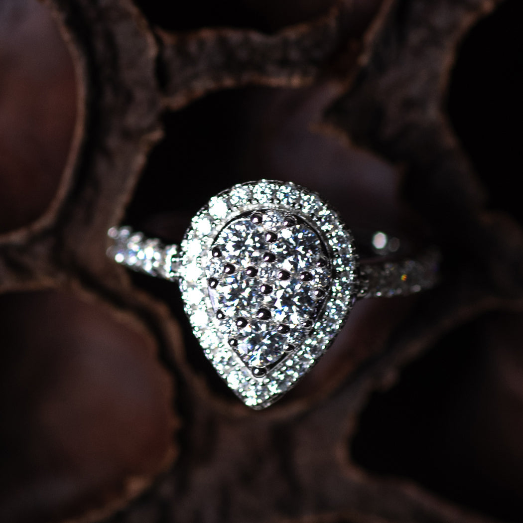 925 Sterling Silver Moissanite Pear Shaped Wedding Ring - Rings