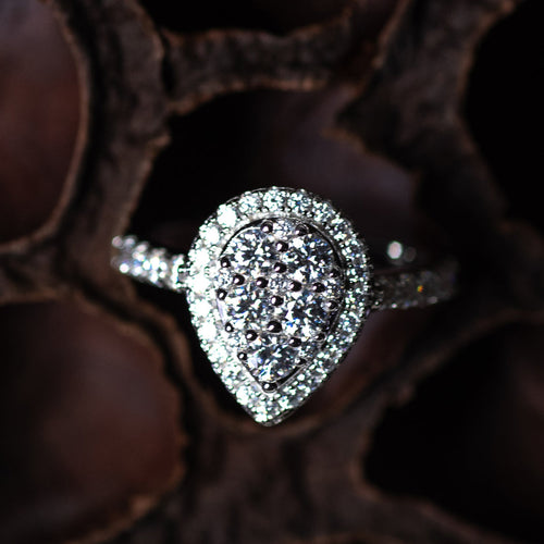 925 Sterling Silver Moissanite Pear Shaped Wedding Ring - Rings