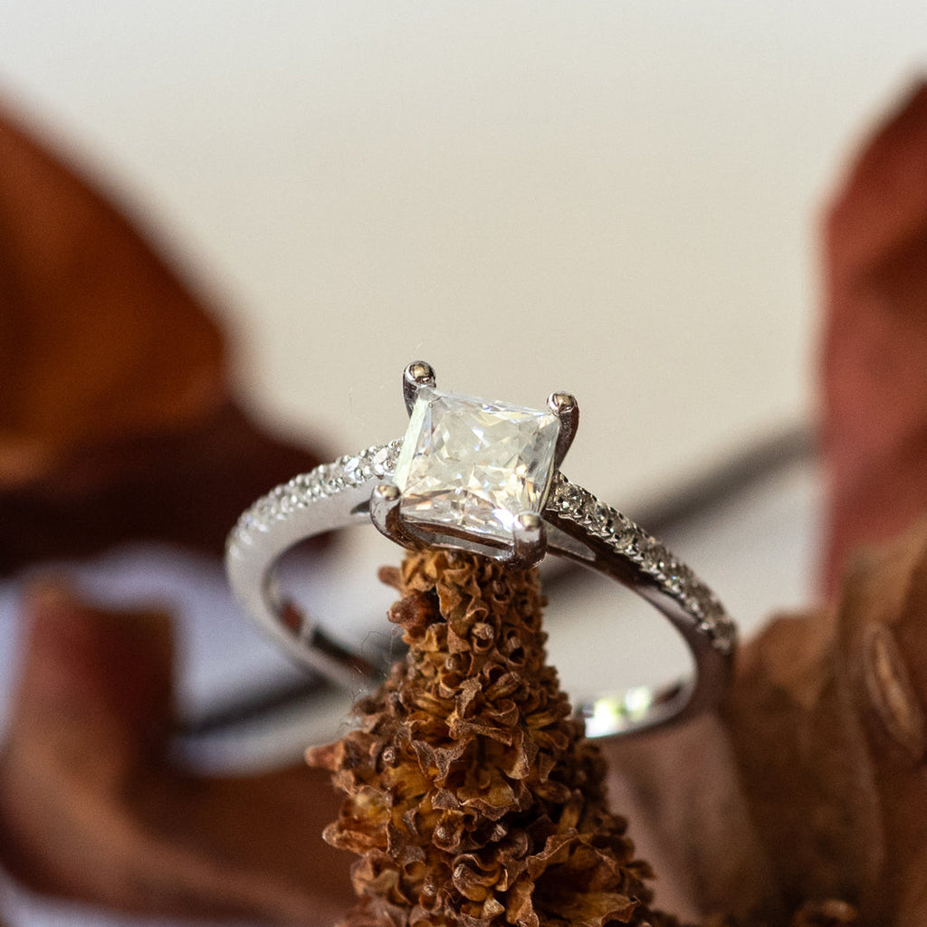 925 Sterling Silver Rectangular Cut Moissanite Ring - Rings