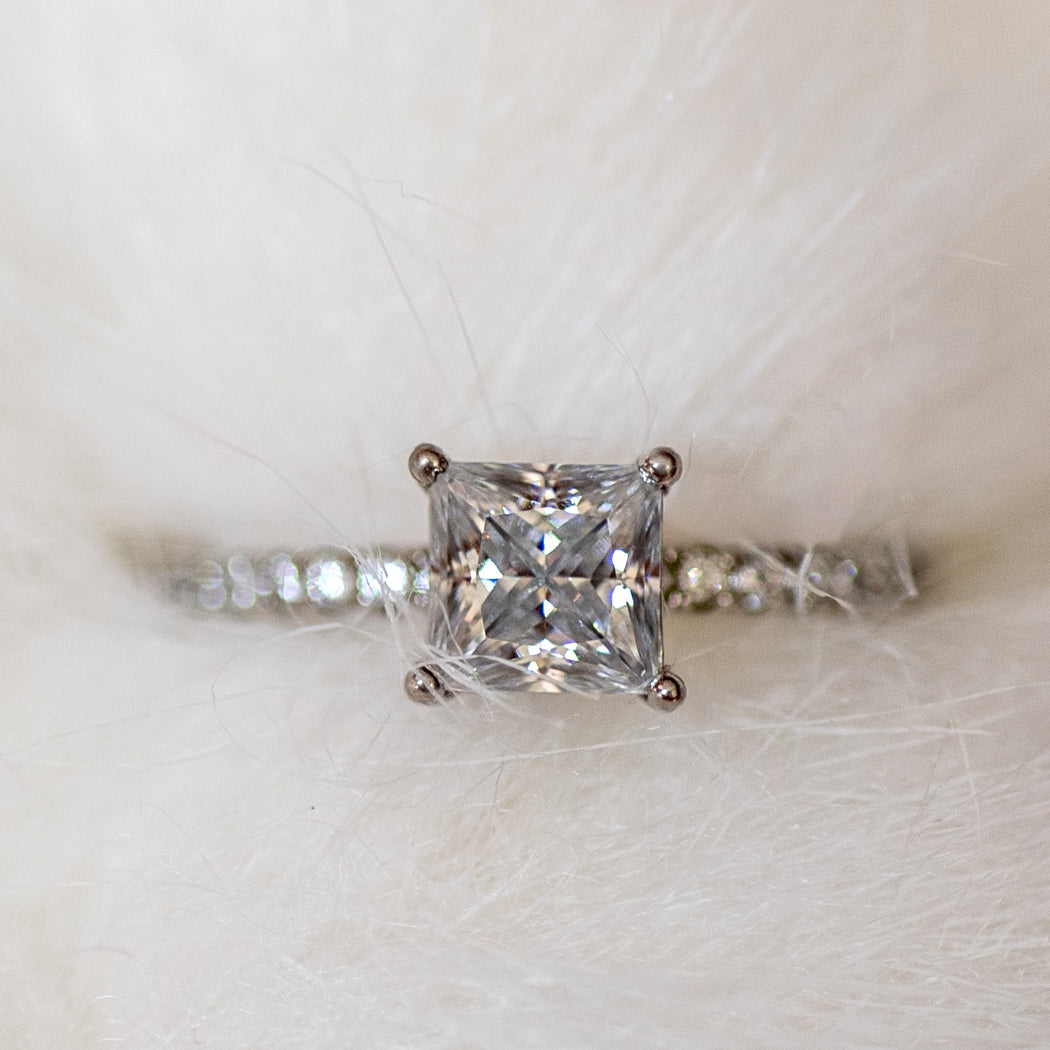 925 Sterling Silver Moissanite Princess Cut Square Ring - Rings