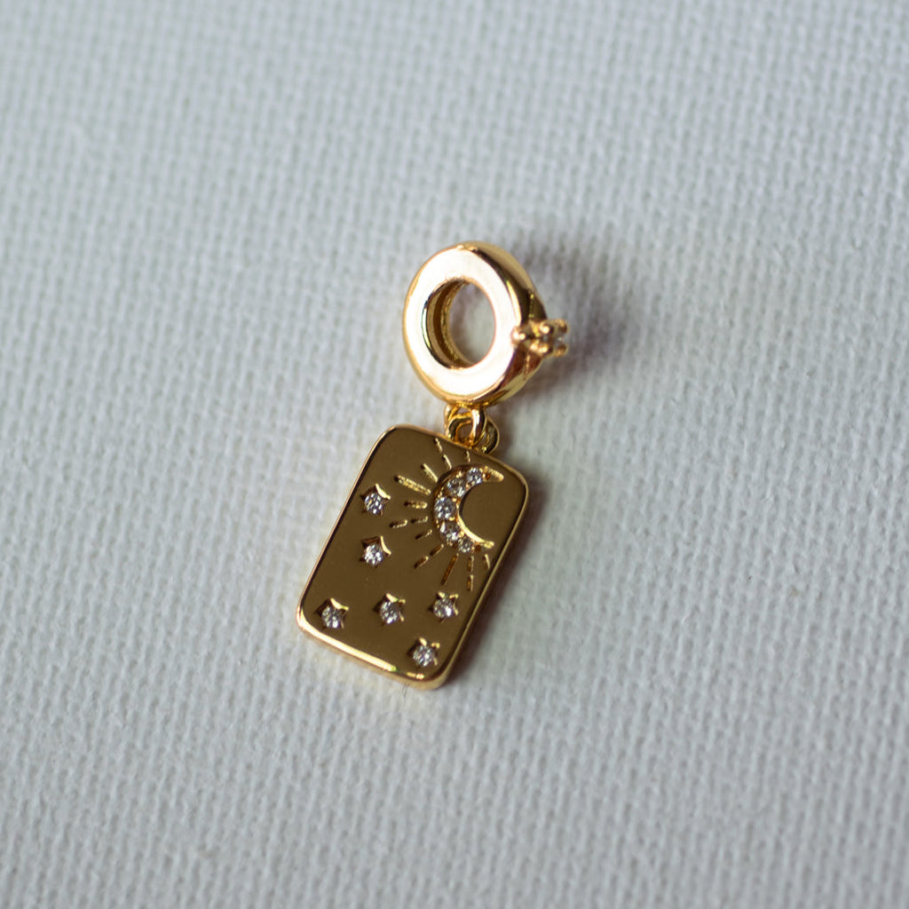925 Sterling Silver Moon & Star Engraved Charm - Charm