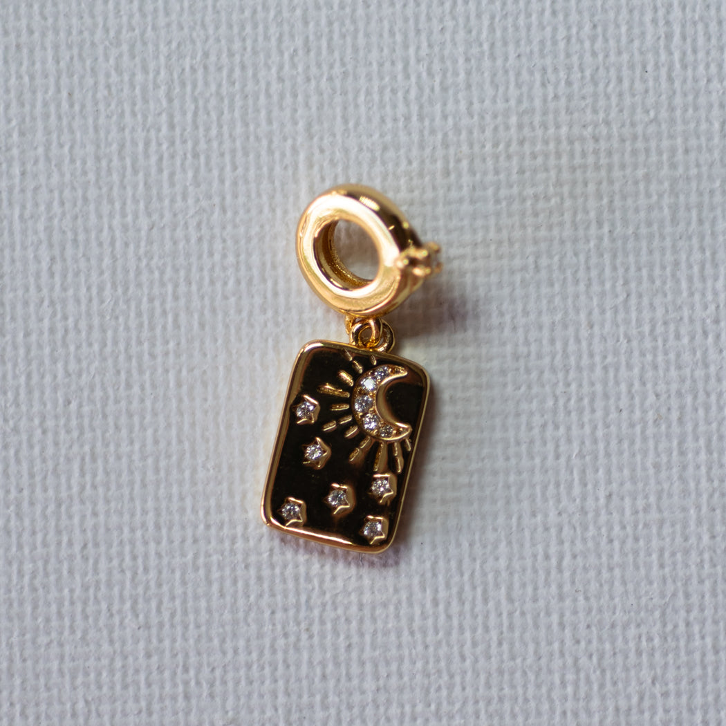 925 Sterling Silver Moon & Star Engraved Charm - Charm