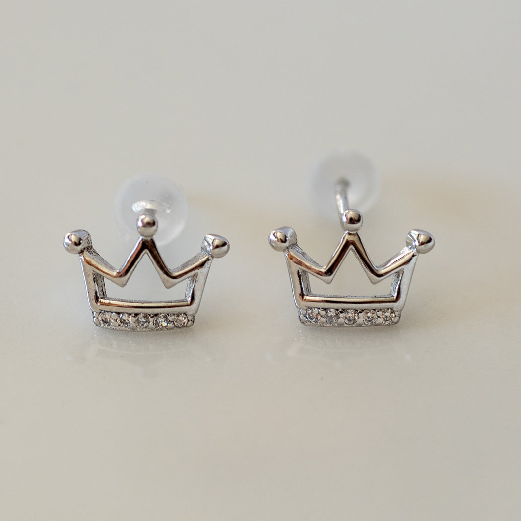 925 Sterling Silver Princess Crown Earrings - Earrings