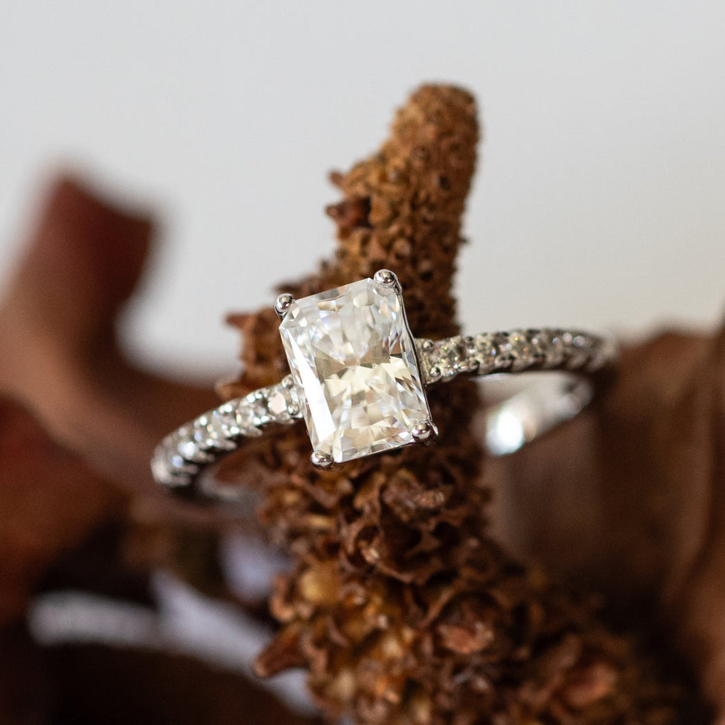925 Sterling Silver Rectangular Cut Moissanite Ring - Rings