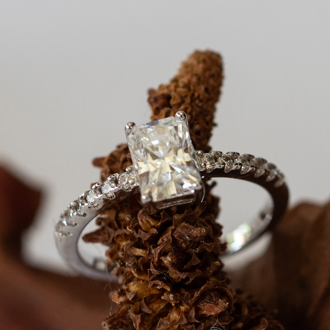 925 Sterling Silver Rectangular Cut Moissanite Ring - Rings