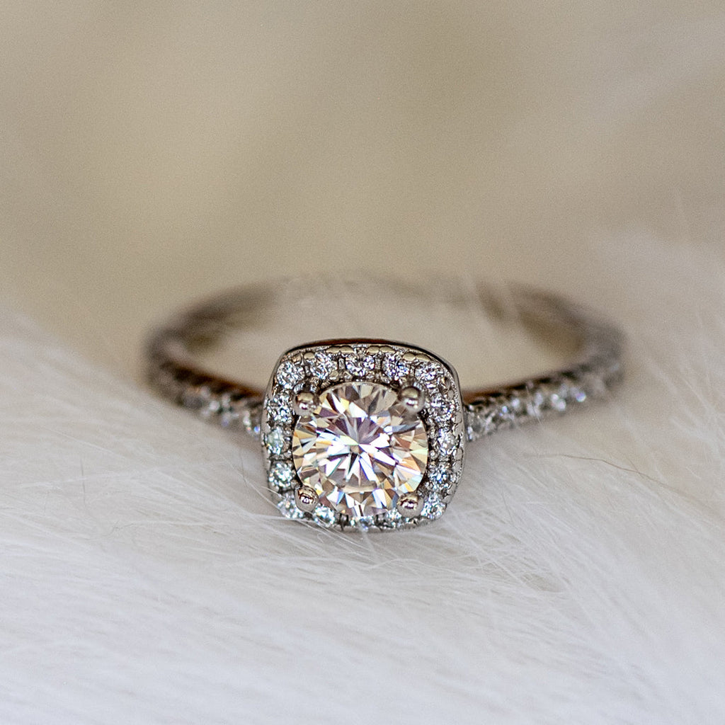 925 Sterling Silver Square Halo Moissanite Ring - Rings