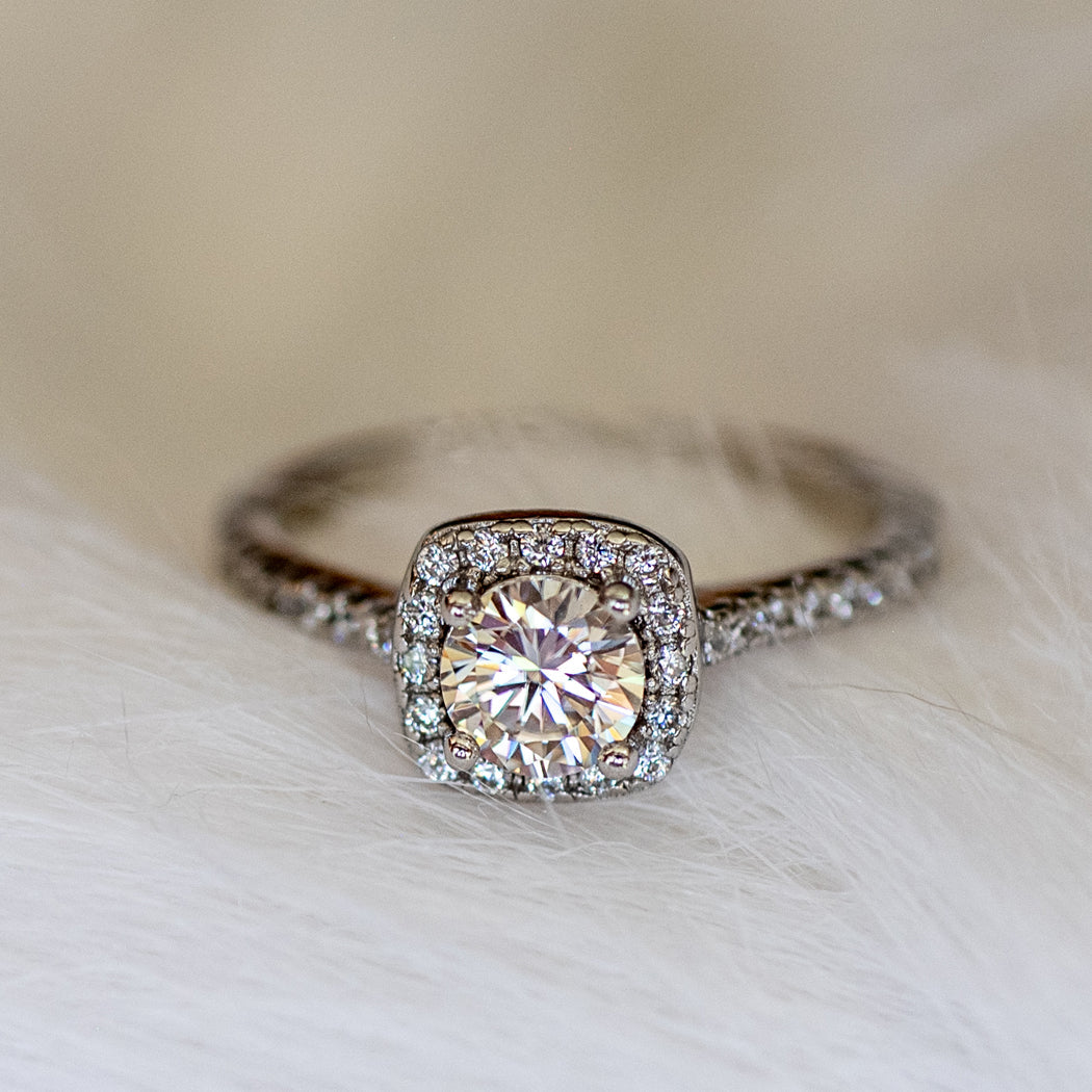 925 Sterling Silver Square Halo Moissanite Ring - Rings