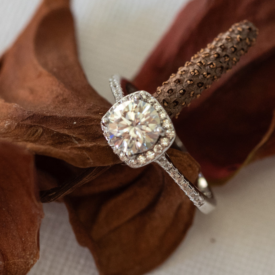 925 Sterling Silver Square Halo Moissanite Ring - Rings