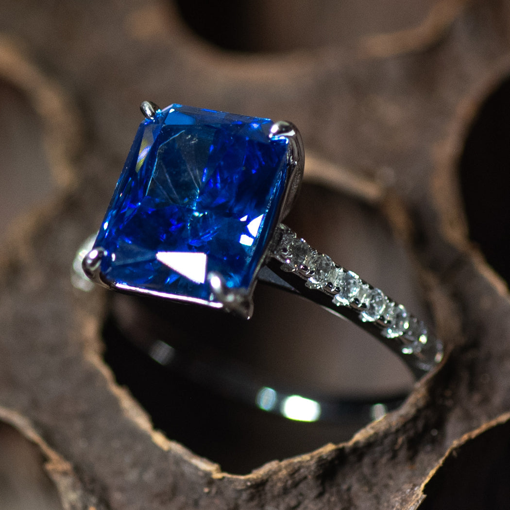 925 Sterling Silver Tanzanite Blue Synthetic Ring - Rings