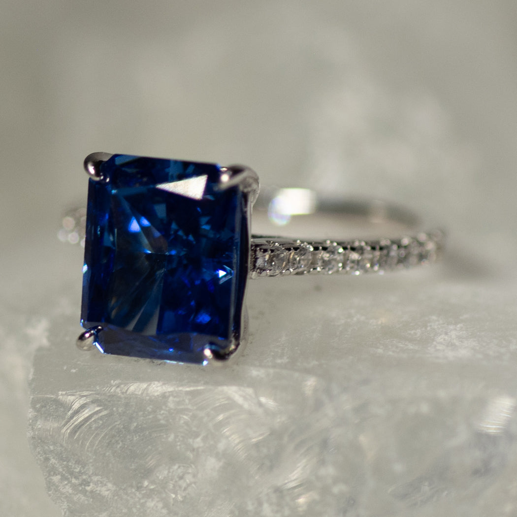 925 Sterling Silver Tanzanite Blue Synthetic Ring - Rings