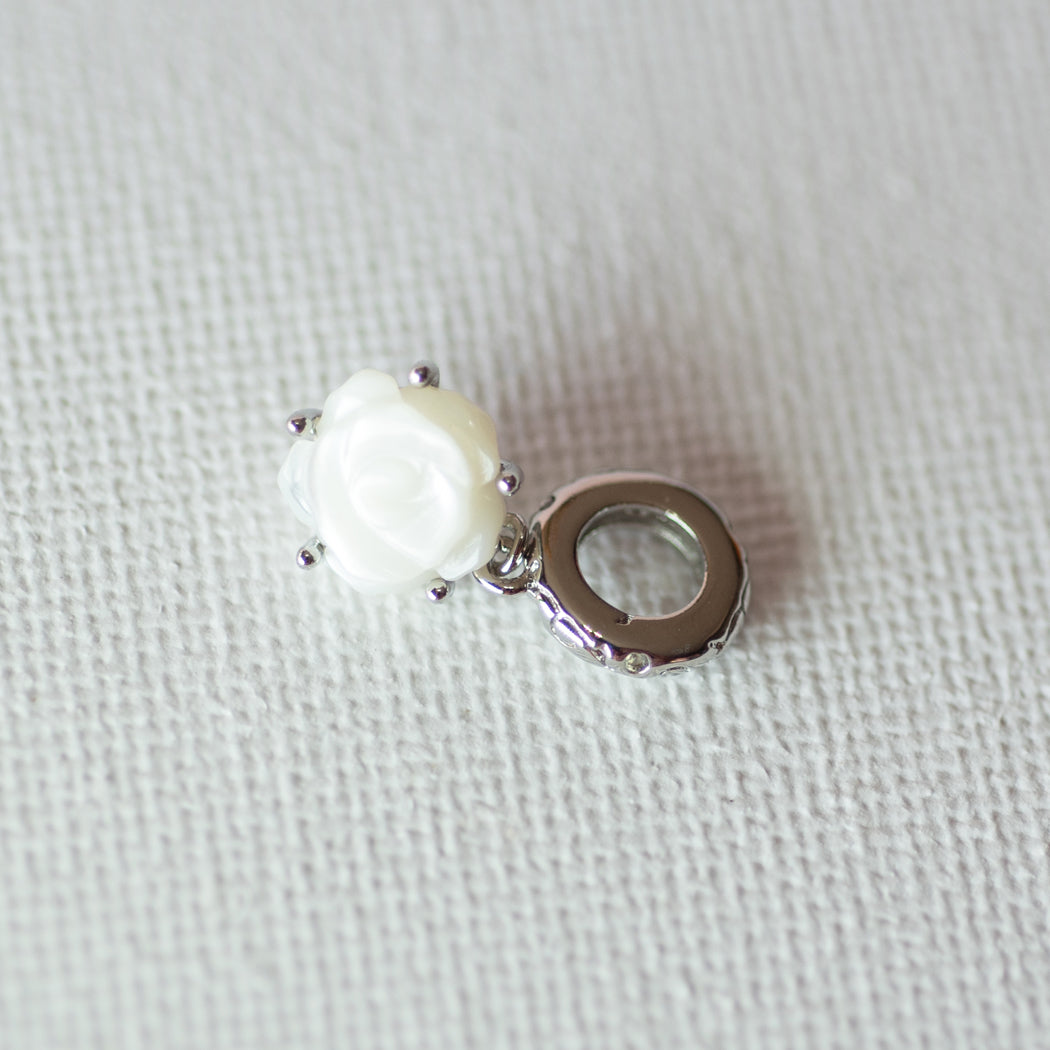 925 Sterling Silver White Rose Pendant Charm - Charm
