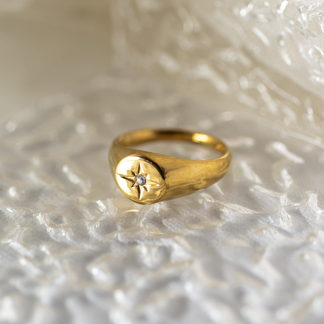 Oval 8 Point Star Signet Ring