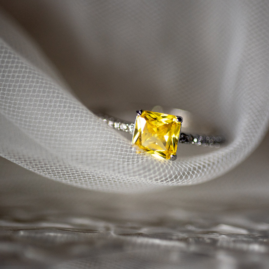 925 Sterling Silver Princess Cut Yellow Zirconia