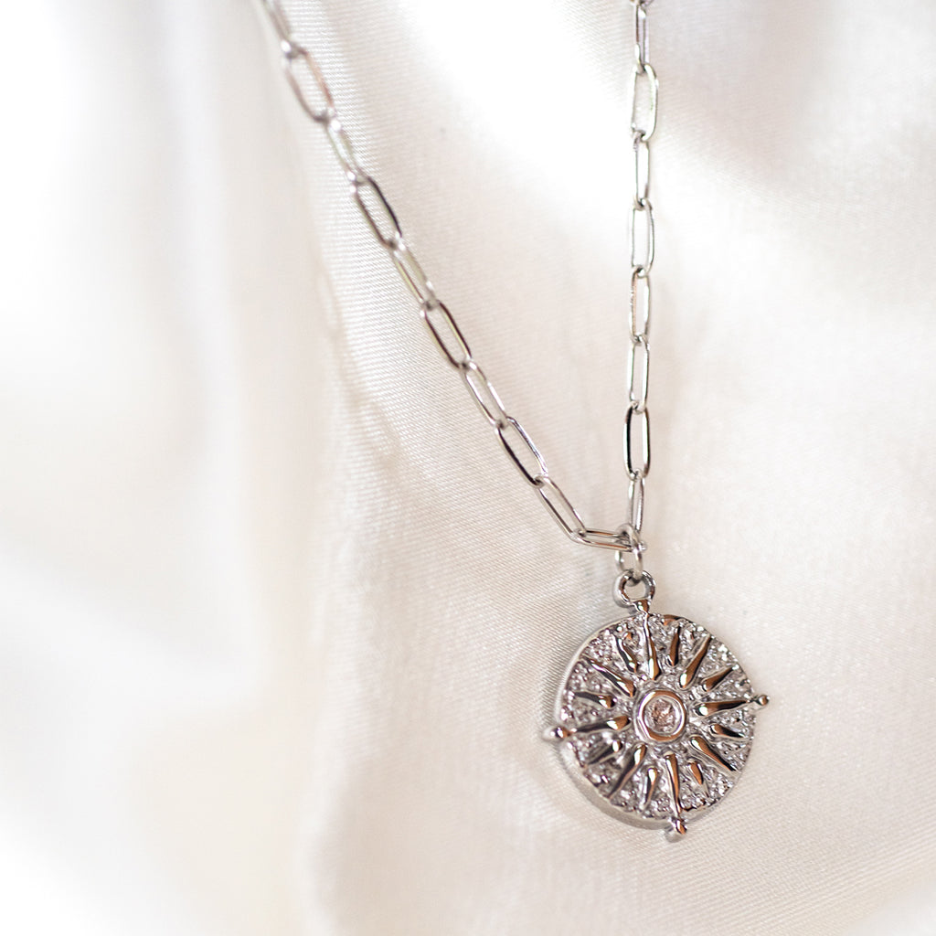 Sunburst Pendant, Paperclip Necklace
