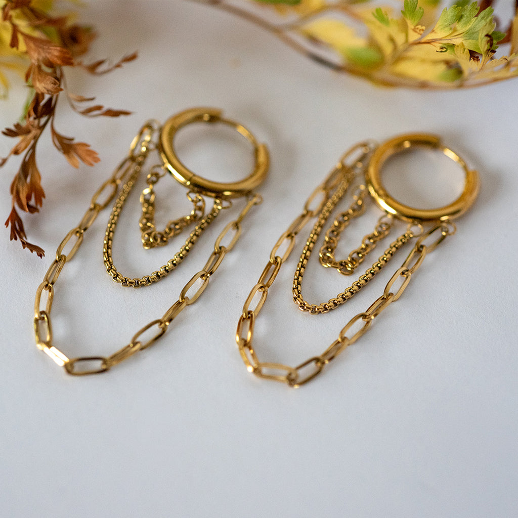 Hoop Earrings with Tassel Chain