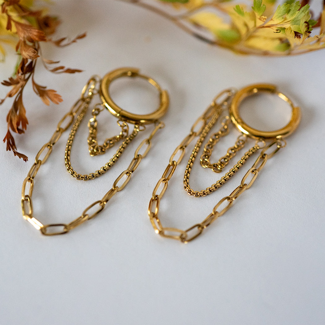 Hoop Earrings with Tassel Chain
