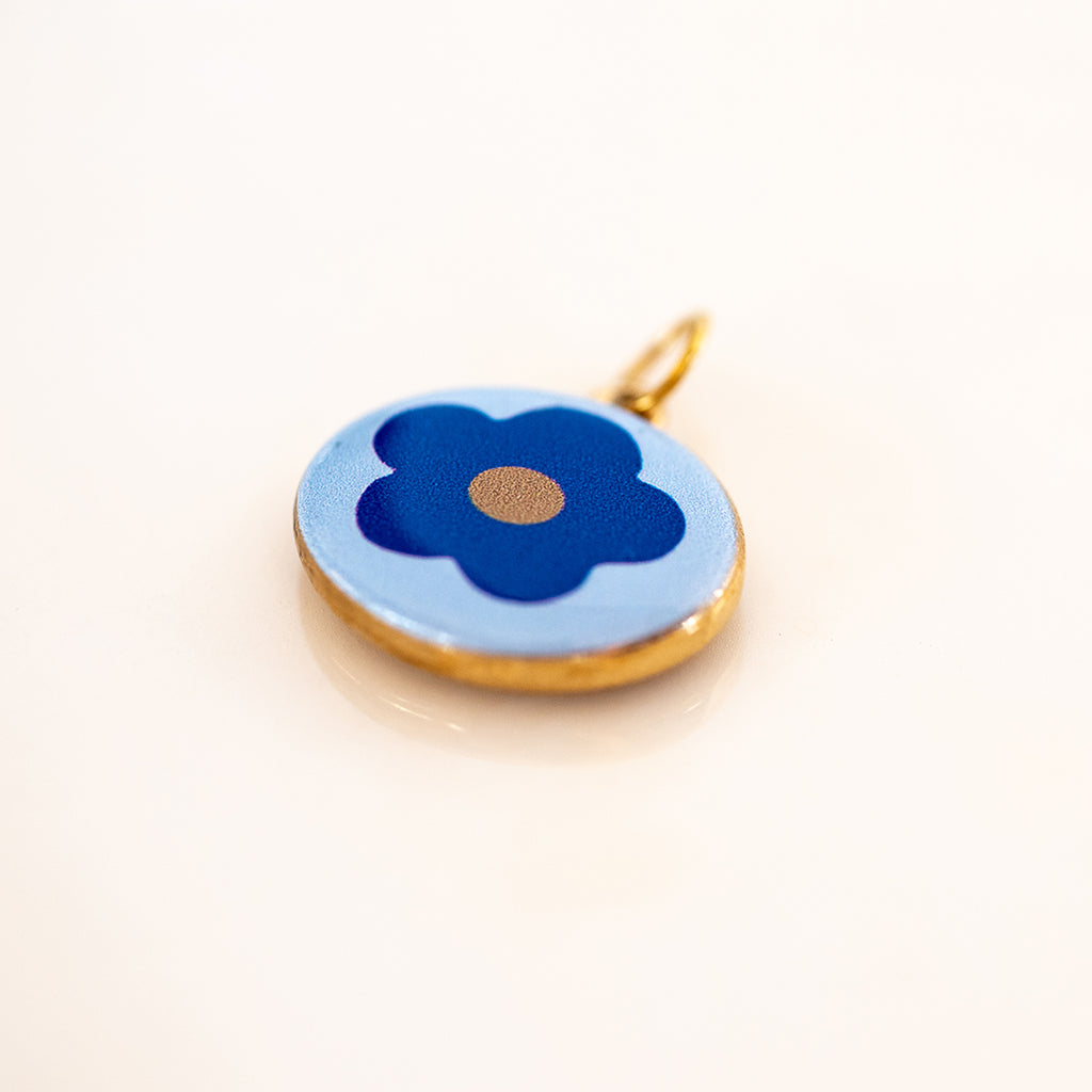 Boho Round, Enamel Painted Blue Flower Charm