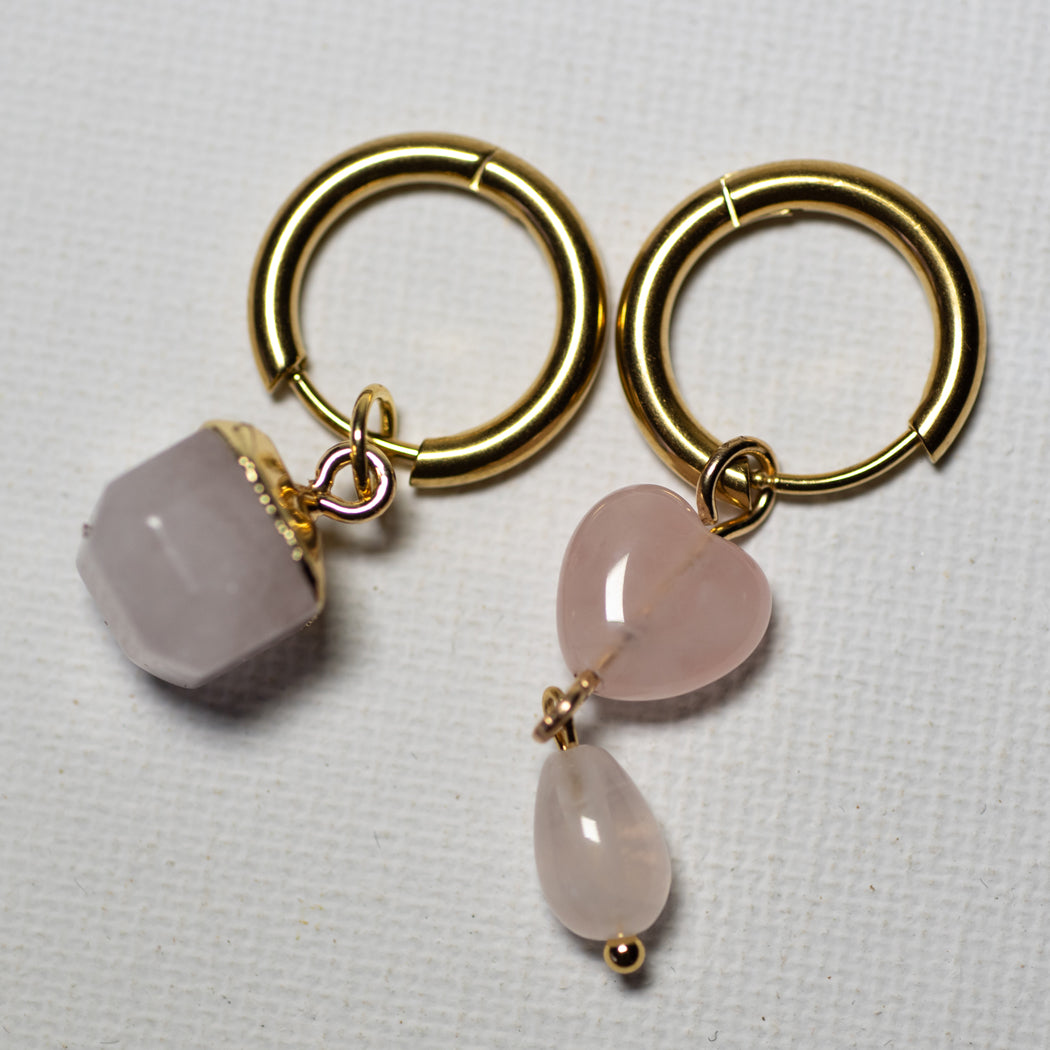 Asymmetrical Pink Natural Stone Earrings — 316L Stainless Steel - Earrings